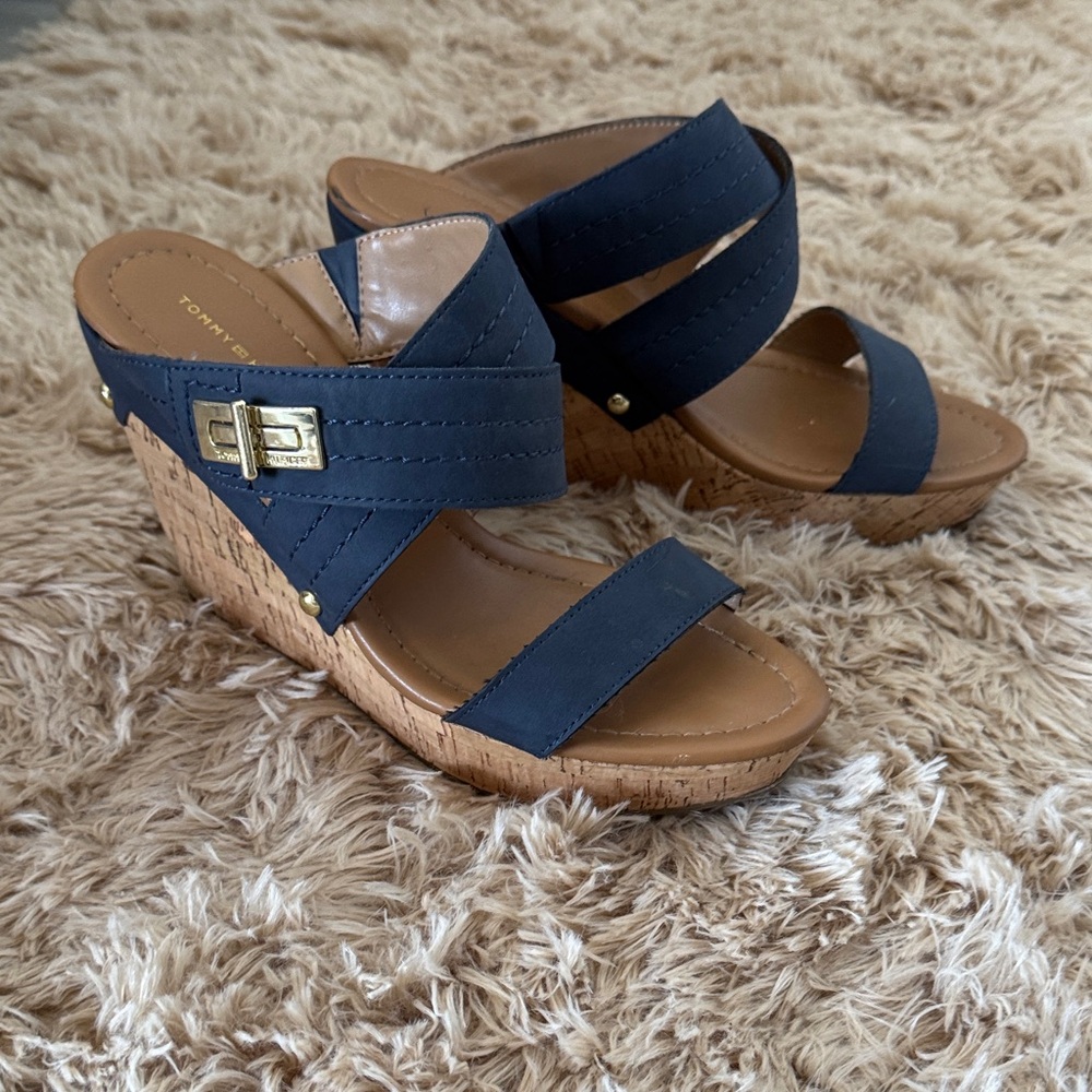Tommy Hilfiger Navy and Tan Wedges